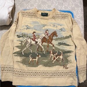 Hunting scene knit sweater